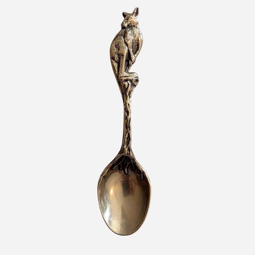 Australia Kangaroo Souvenir Spoon Gold Tone Figural Collector Spoon JJK